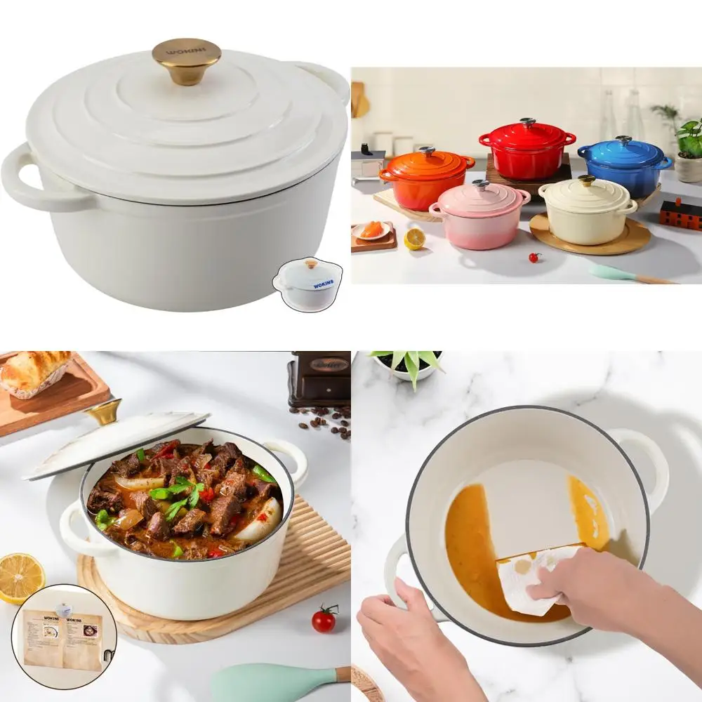 

Heavy-Duty Enamel Cast Iron Dutch Oven, 7-Quart Creamy White Cookware for Bread Baking, Braising, Stews, and Roasting