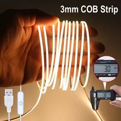 USB-Powered COB LED Strip Light 3mm Ultra-Thin Flexible Neon Light Warm White&White,for Indoor Home Kitchen Room Decor,Festive