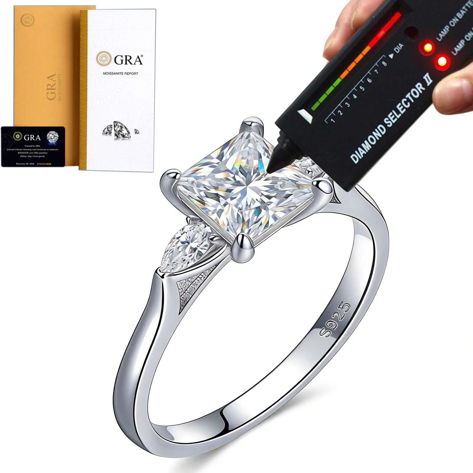 

Кольцо PANQDIY из стерлингового серебра 925 пробы с квадратным муассанитом 1.2 карата, легко проходит проверку на детекторе бриллиантов, с сертификатом GRA, подарок на день рождения