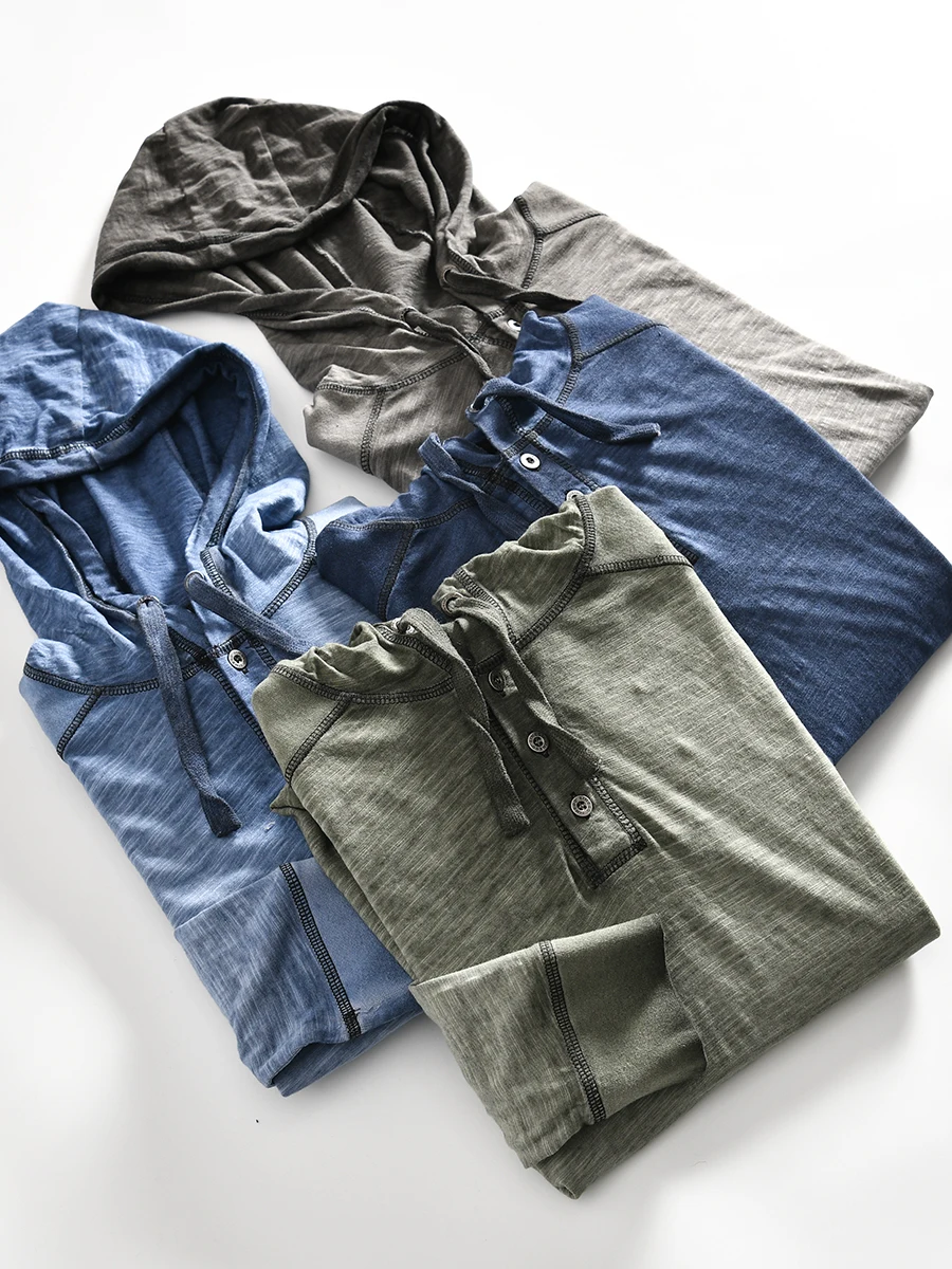 

Spring Thin Cotton Bamboo Node Men's Casual Hoodie Long Sleeve T-shirt Youth Trendy Basic Style No-flap Regular Sleeve