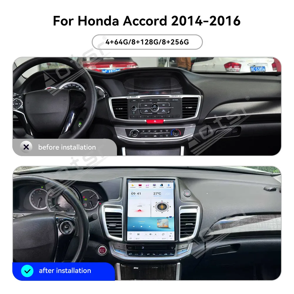 For Honda 9th Gen Accord 2014-2016 12.1 Inch In-Dash Car Radio GPS Navigation Carplay Android Auto Multimedia Plug & Play
