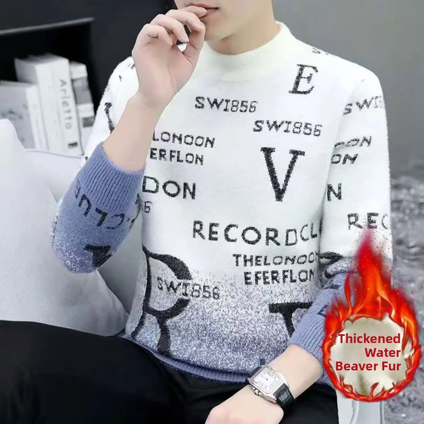 

Mingjia Мужской двусторонний трикотаж Fce adient с высоким воротником, теплый базовый слой, повседневные хлопковые толстовки с длинным светом...