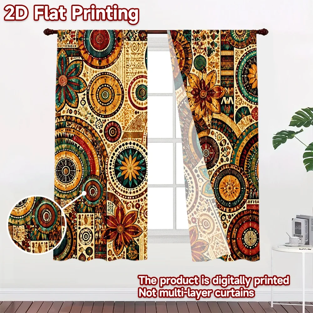 2D flat 2pcs Curtain Home Short Curtains Boho Floral las Digitally printed polyester, colorfast Family Party Decoration Perfect