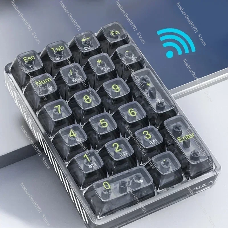 

Прозрачная цифровая механическая клавиатура, 21 клавиша, мини-беспроводная трехрежимная долговечная клавиатура на заказ, аксессуары для ПК, подарок