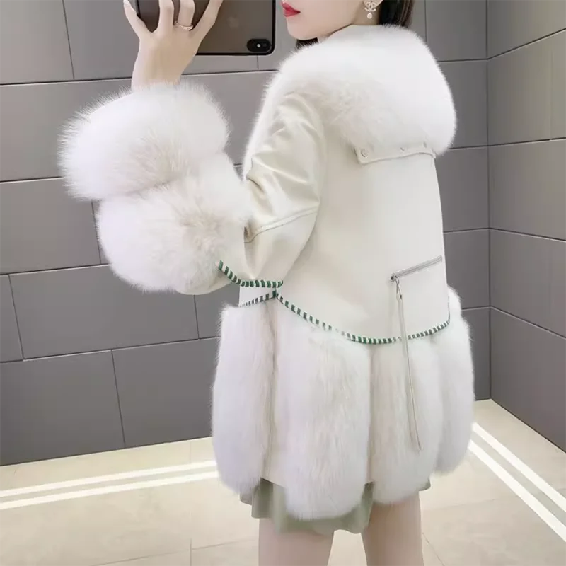 Warm Fox Fur Jacket for Women, One Overcoat, Fur Short Coat, Female Tops, Loose Stitching, Autumn and Winter Fashion, New, 2023