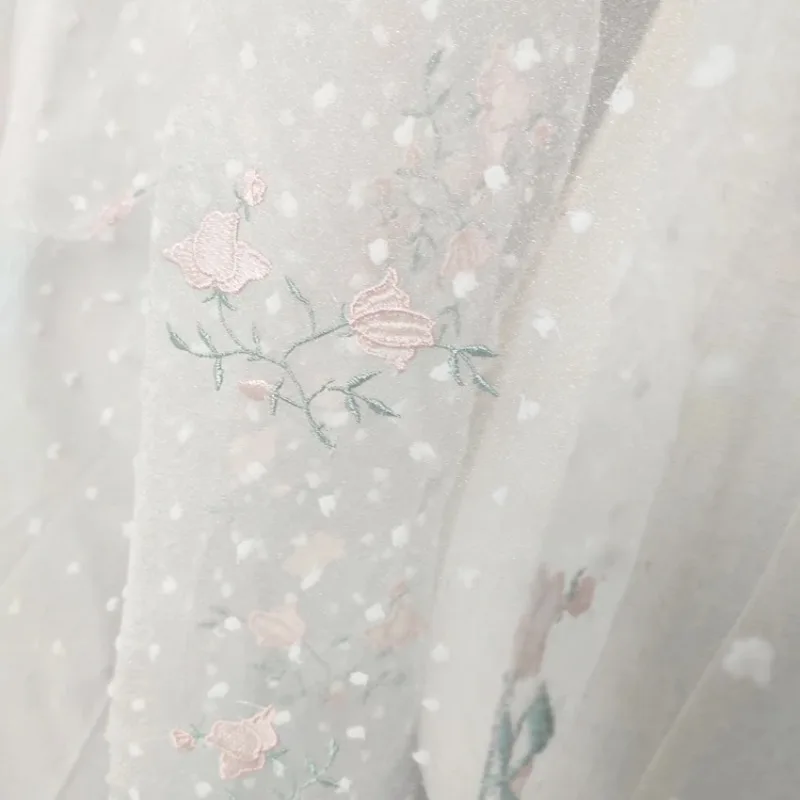 Tissu en dentelle à pois pour robe de mariée, broderie de fleurs en maille blanche, accessoires vestisensau beurre