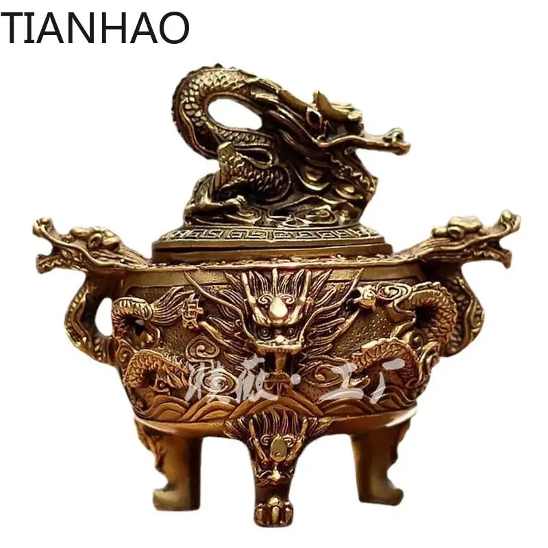 1pcs Imperial Incense Burner Pure Copper Antique Ornaments Plate Dragon New Bronze Collection Sandalwood Home Decorations