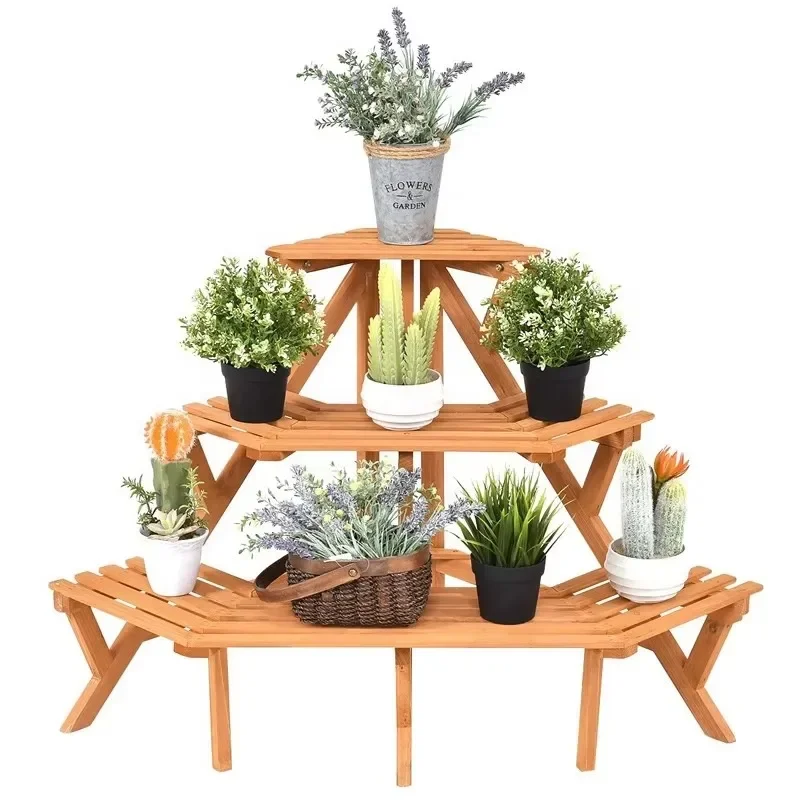 The Third Floor of the Outdoor Garden Can Be Customized Original Wood Color Flower Pot Rack