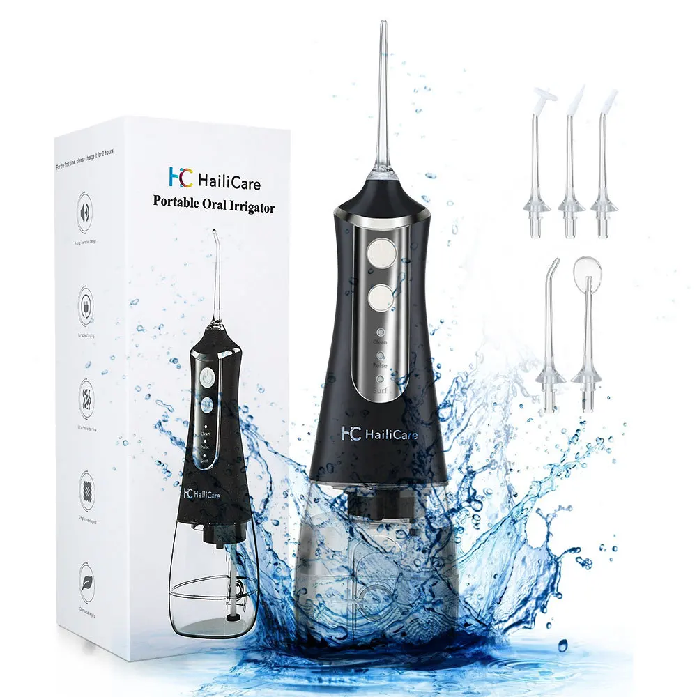 Portable Oral Irrigator With Travel Bag Water Flosser USB Rechargeable 5 Nozzles Water Jet 200ml Water Tank Waterproof