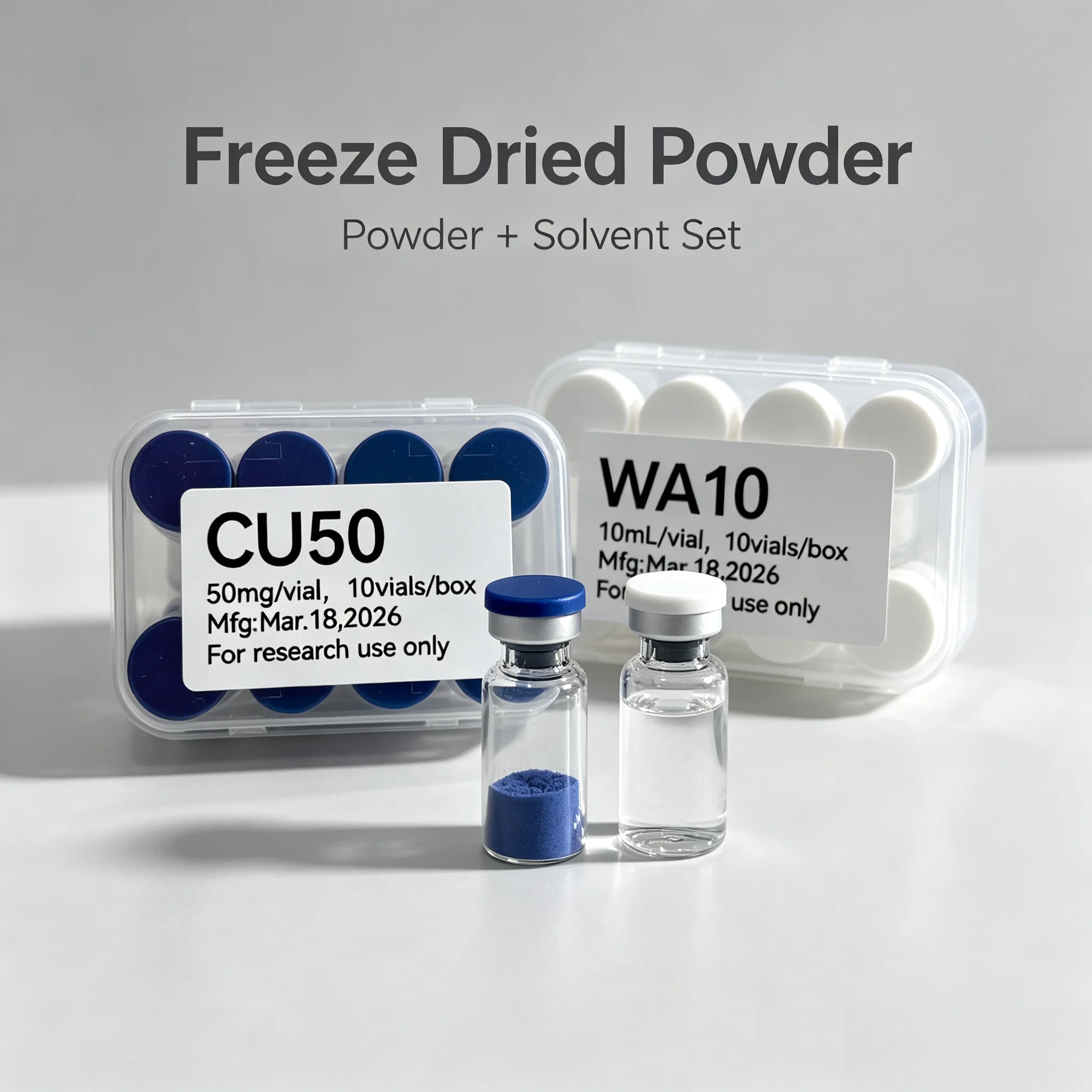 (Cap Color Varies) High-Quality Lyophilized GHK-Cu Copper Powder - 1 Box/10 Vials: Repairs Skin Damage, Hydrate