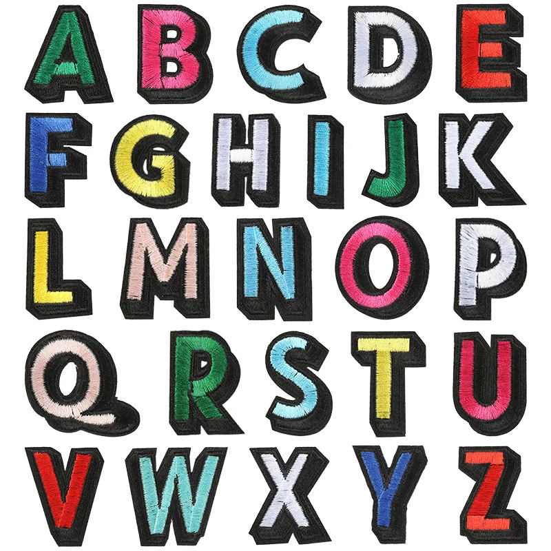 26/pcs/lot Stoffe Buchstaben Streifen Eisen auf Patch für Kleidung Kinder Baby Mini kleine nähen gestickte Alphabet Bulk Parches niedlichen Set – Detail 12