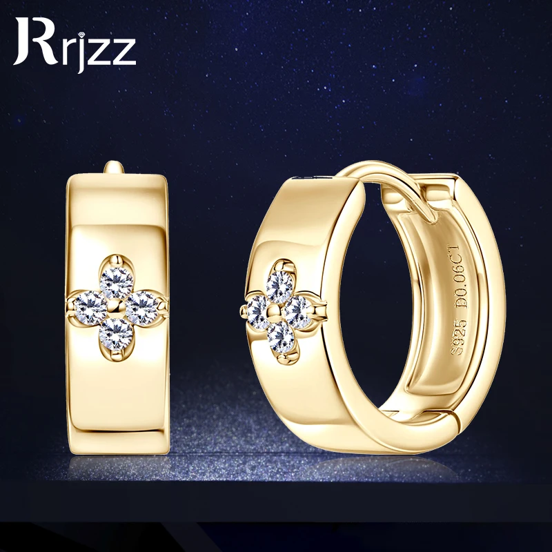 

Rrjzz Casual Fashion Moissanite Four-leaf Clover Hoop Earring Exquisite 925 Sterling Silver Earring for Women Fine Jewelry Gift