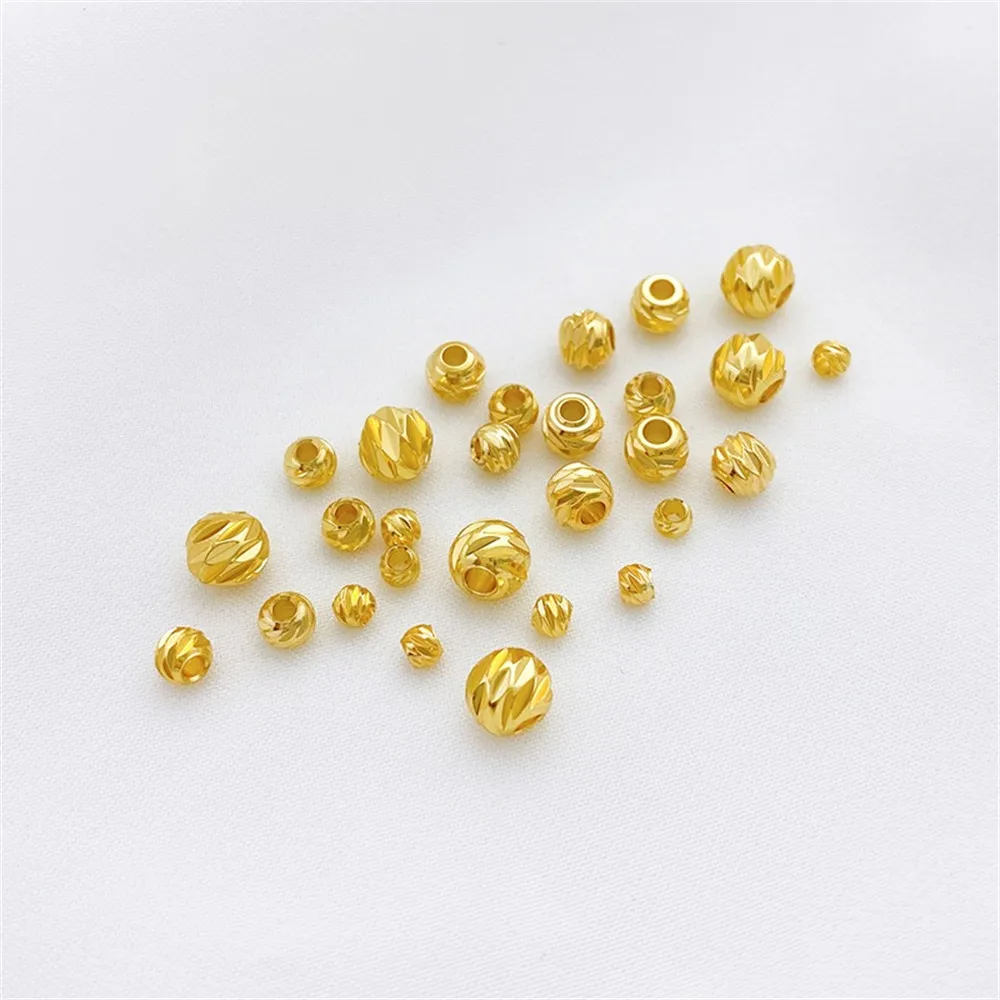 14K Gold Coated Beads Horizontally Cut Flower Beads Round Beads Separated Beads DIY Bracelet Jewelry Loose Bead Accessories L250