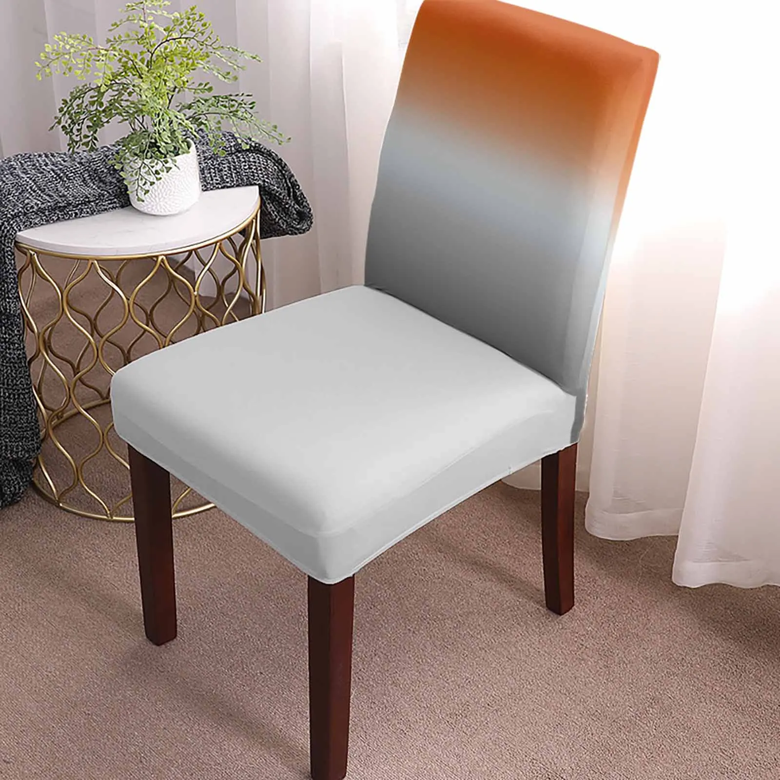 Orange Gray Gradient Abstract Chair Cover for Dining Room Spandex Stretch Seat Cover for Wedding Banquet Party Seat Case