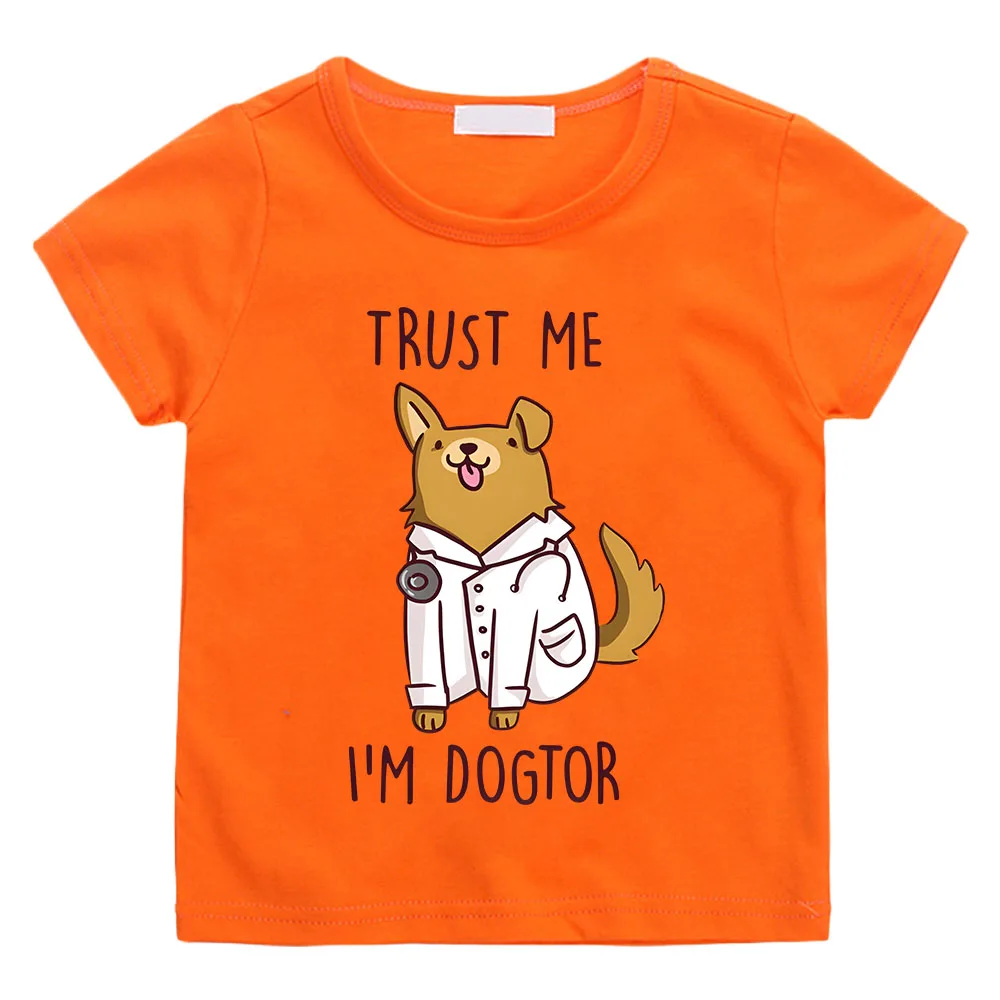 Humor Dog Doctor Funny Graphic Summer Childrens Shirt Boys and Girls T-shirts Cartoon Printed Sportswear Kids Tops Baby Clothes