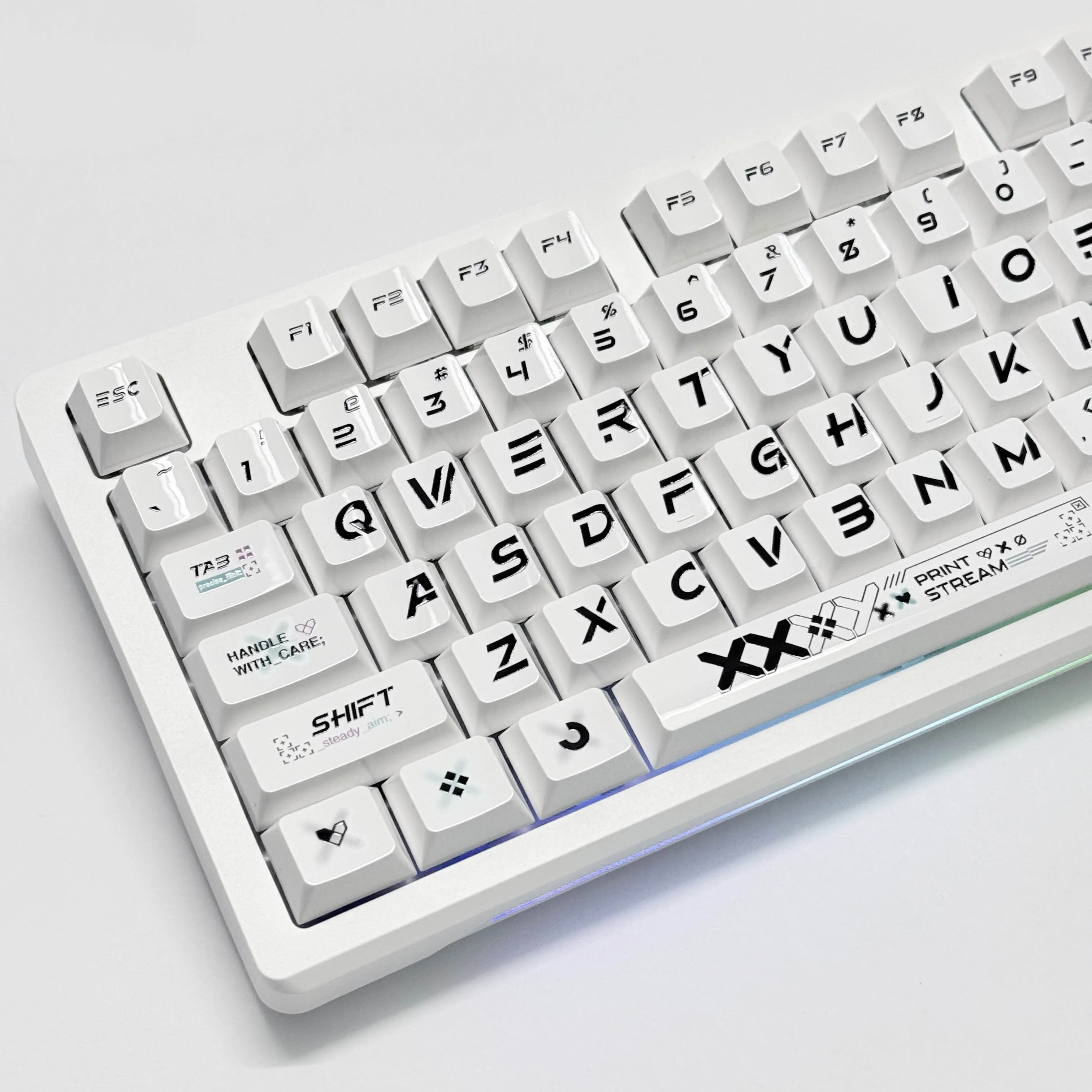 Porcelain White Glossy Printing Set Keycaps Cherry Profile Full Set for 61 68 75 84 87 89 96 98 100 Layouts Mechanical Keyboard