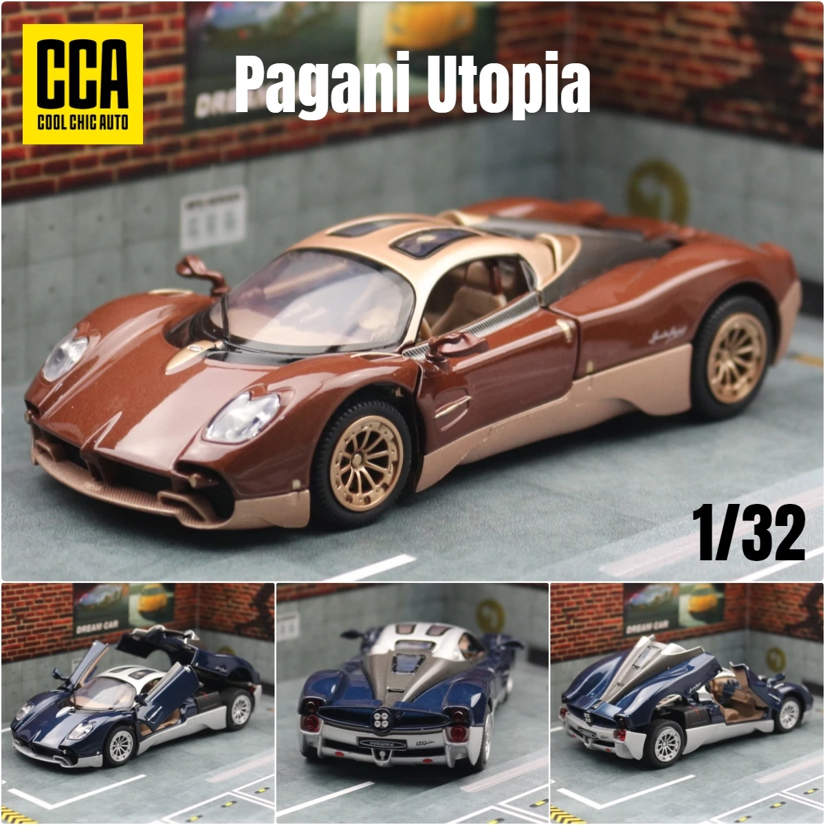 Modelo de carro de brinquedo Pagani Utopia para meninos, 1:32 Diecast Metal Miniature, coleção Super Sport Sound e Light, Pull Back Gift, CCA, 1:32