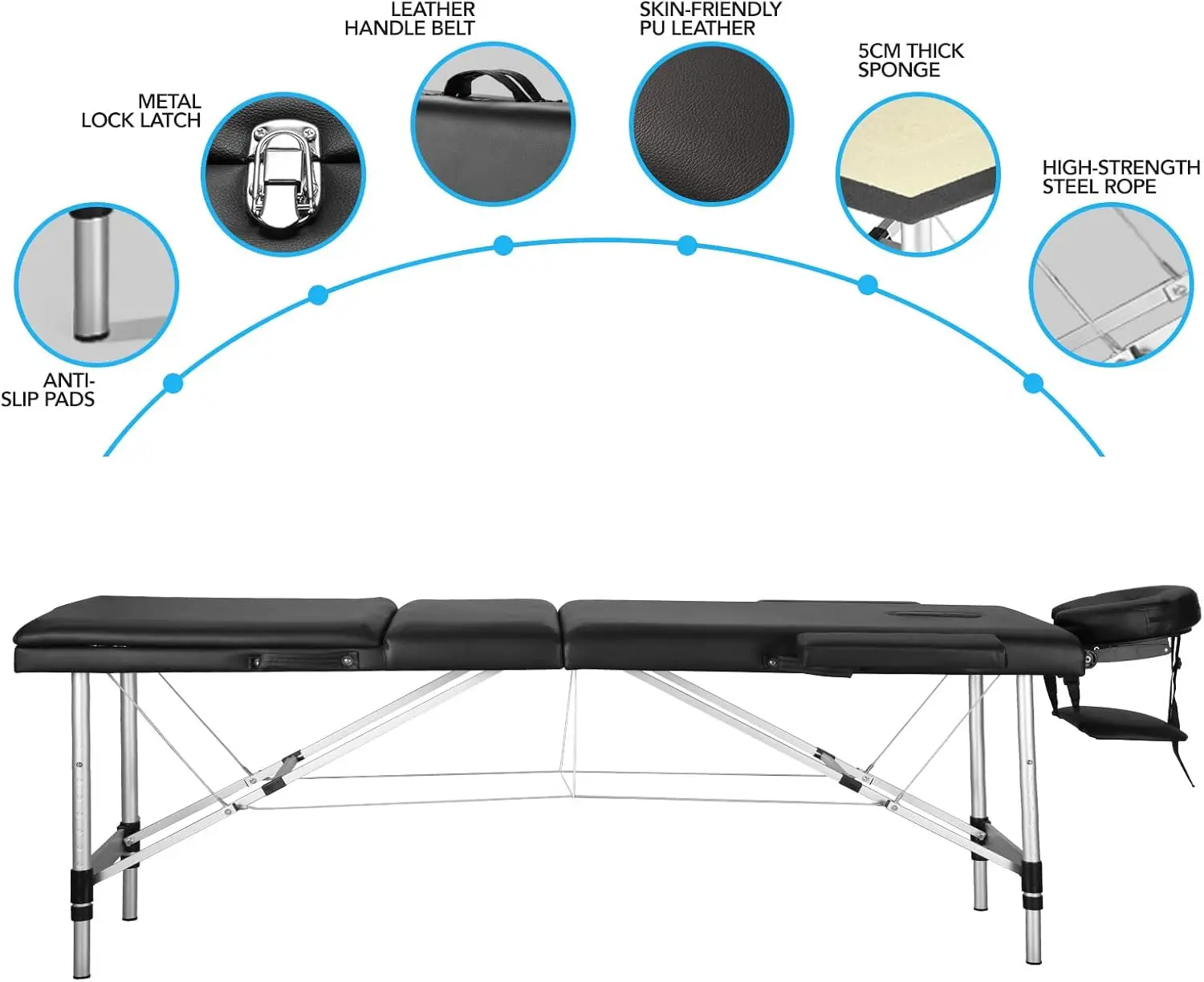 Draagbare Massagetafel Professioneel Massagebed 3 Keer 82 Inch In Hoogte Verstelbaar Voor Spa Salon Lash Tattoo Met Aluminium Poten