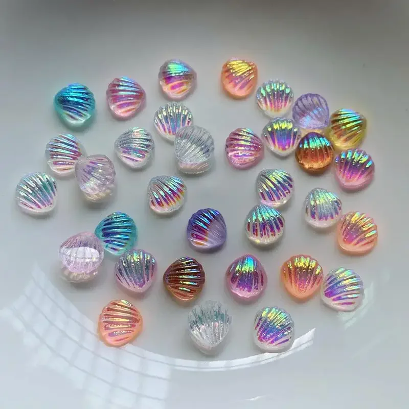 100pcs 8mm shell Nail Art Design Rhinestones Flat Back Resin Gems Crystal Stones Beads for DIY Embellishments Crafts -HF29