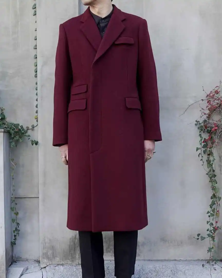 Burdundy – pardessus en laine Tweed pour hommes, vestes longues à Double boutonnage, une pièce personnalisée