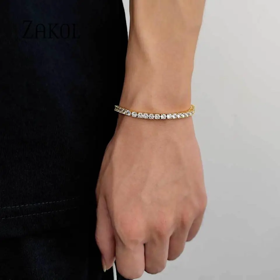 ZAKOL Luxurious Fashion Gold Color Bamboo Slub Inlaid Round Zircon Bracelet For Women Elegant Exquisite Daily Wear Jewelry