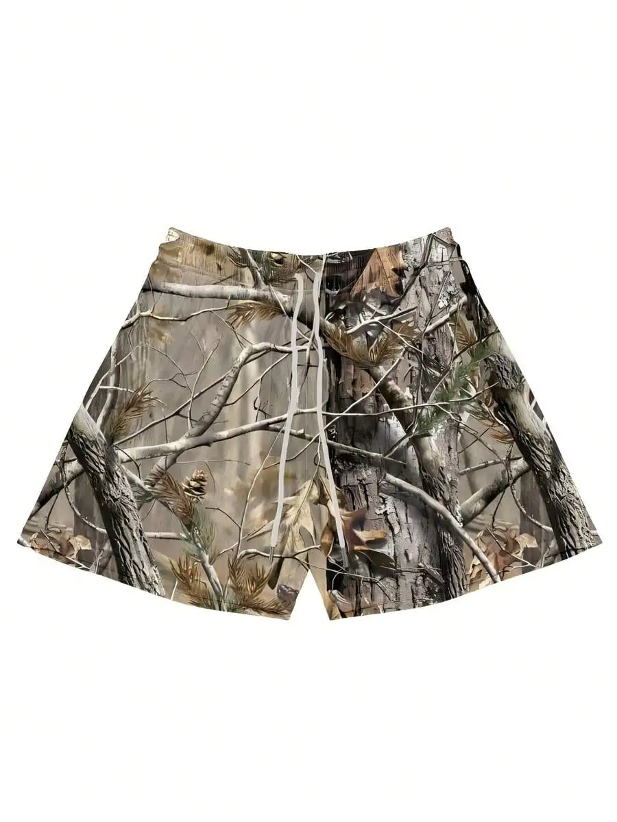 

Mens Camo Print Casual Shorts Elastic Waist Drawstring Lightweight Outdoor Hiking Breathable Quick Dry Summer Bottoms