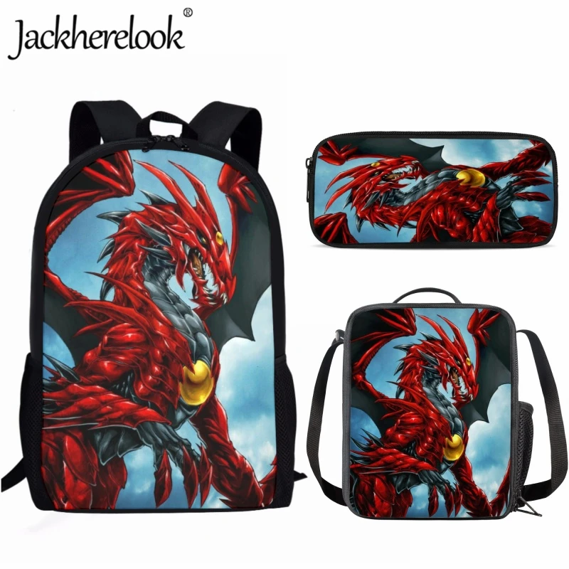 

Jackherelook Cartoon Dragon Print School Bag 3PCS for Students Fashion Kids Boys School Backpack Lunch Crossbody Bag Pencil Case