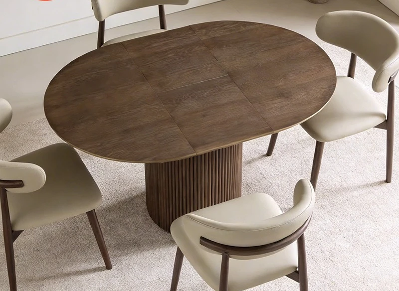 

Solid wood retractable folding dining table oval high-end modern simple walnut
