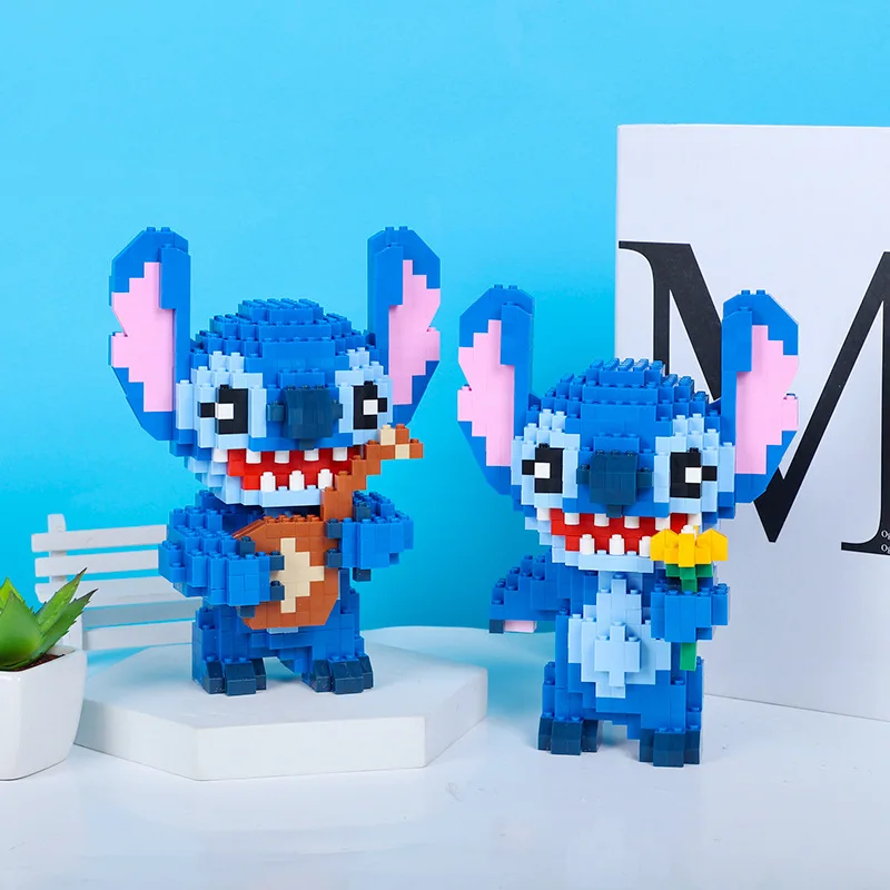 Kawaii Guitar Stitch Building Block Assembled Hawaii Angel 3D Model Flower Lilo And Stitch Mini Bricks Figure Toys For Kid Gift