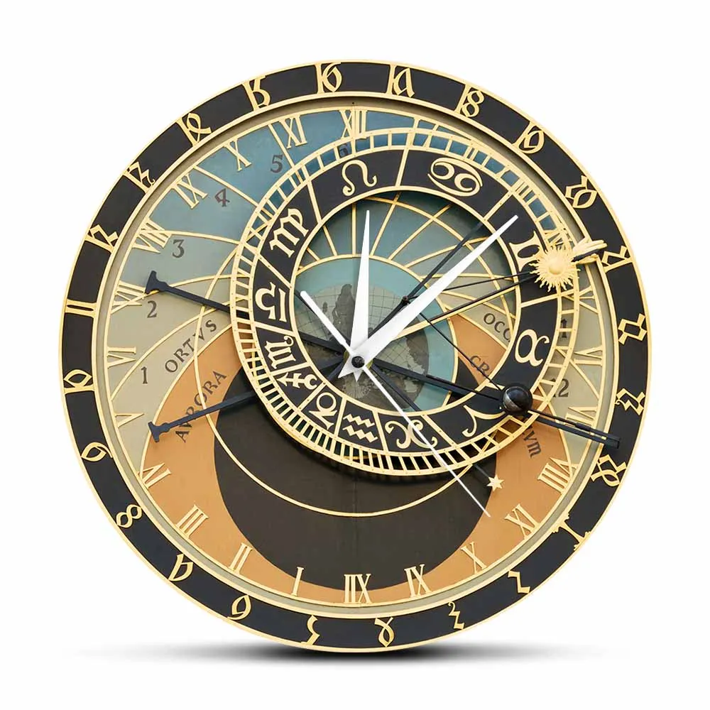 

Czech Republic Prague Printed Astronmical Wall Clock For Bedroom Steampunk Astrology Timepieces European Travel Home Decor Watch