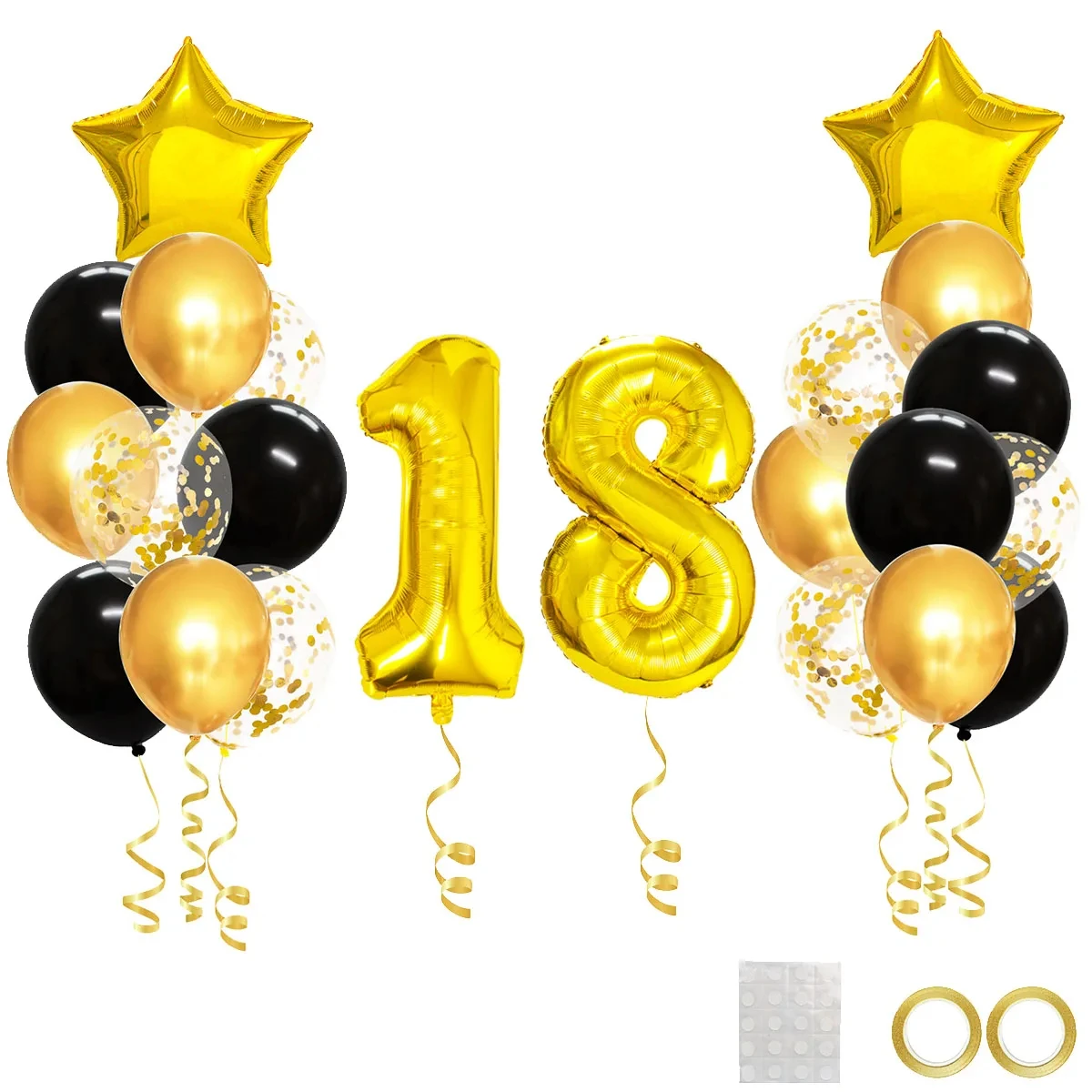 Ballons mixtes or noir, 25 pièces, décoration de fête de 18e anniversaire, 81 ans, homme et femme, décoration d'anniversaire, fournitures d'anniversaire