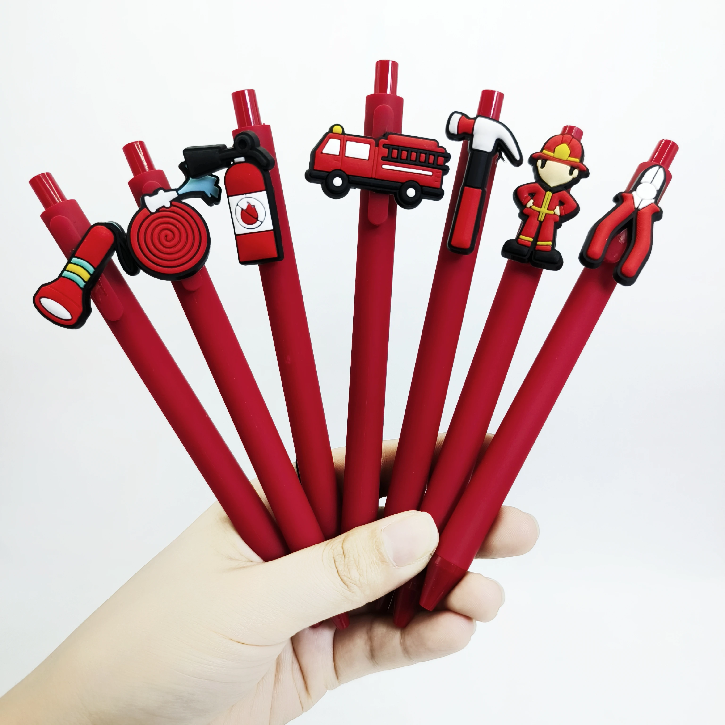 10Pcs red fire patch pen, fire theme modeling patch ballpoint pen, student writing gift pen, random style