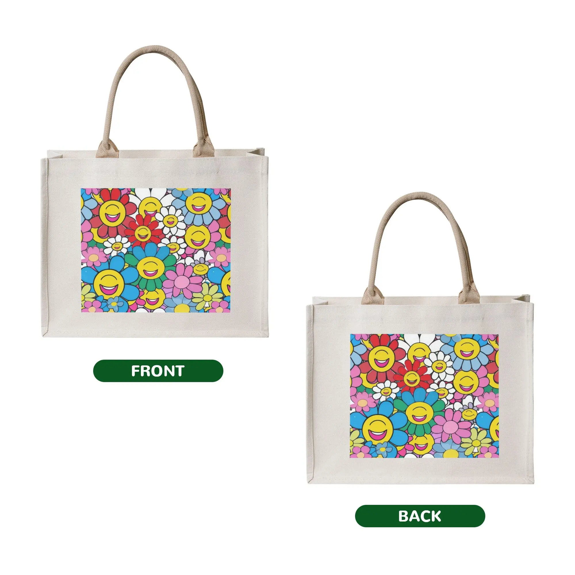Kawaii Happy Face Daisies  Shopping Tote Bag Portable Bloom Garde  Grocery Shoulder Shopper Bag
