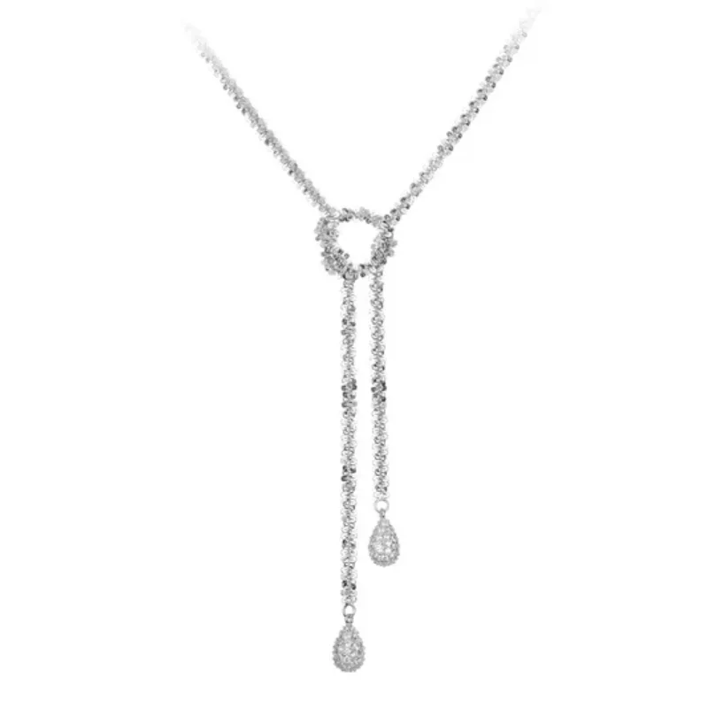 Bellux Long Chain 925 Silver Synthetic Zircon White Super Shiny Sweater Chain Versatile Fashion Multiple Wear Methods Necklace