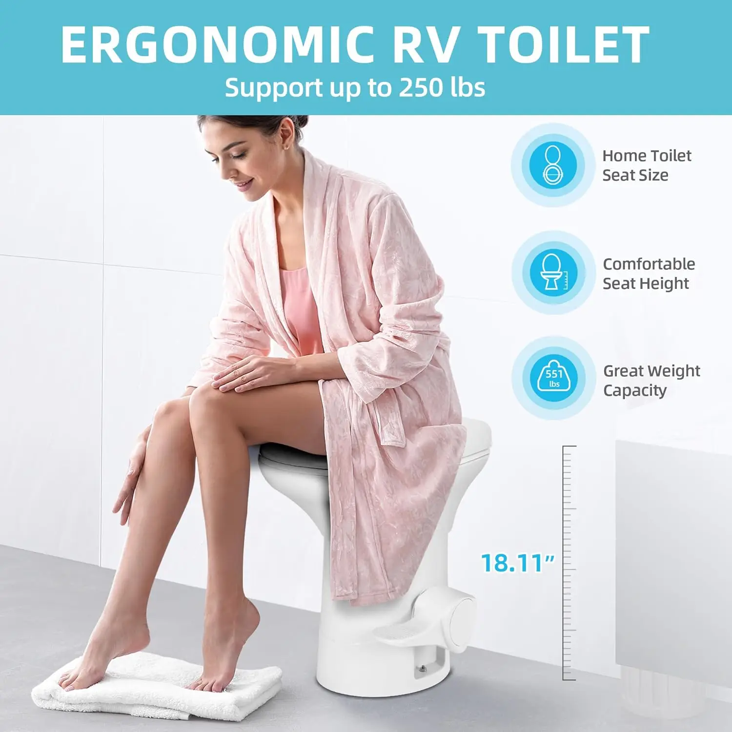 RV Toilet with Enamel Bowl,Plastic Toilet Body,Toilet High Profile with Hand Sprayer and Flange for Motorhome Caravan Car Travel - view 6