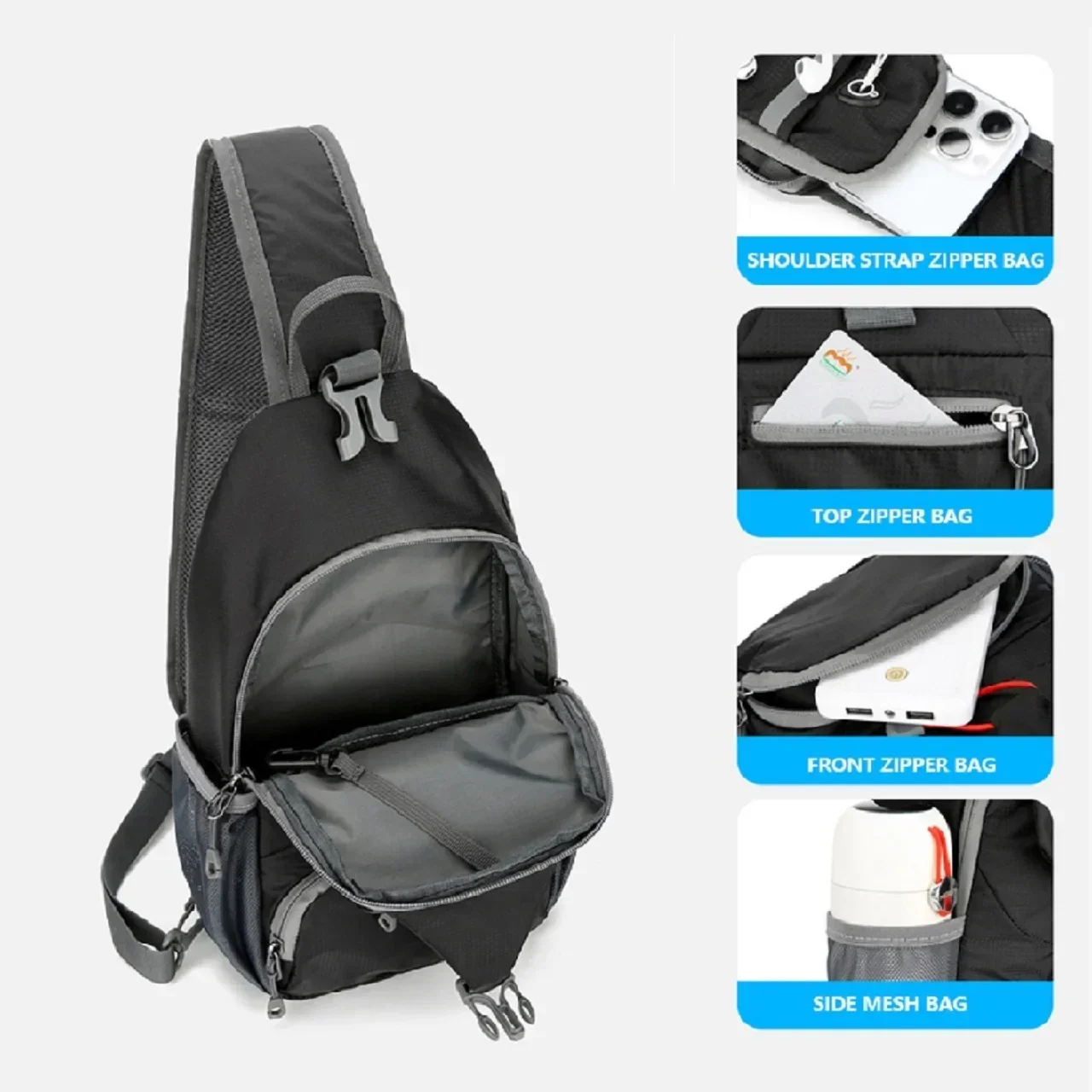 Outdoor leisure chest bag, sports waterproof, nylon crossbody bag, suitable for both men and women, mobile phone storage bag