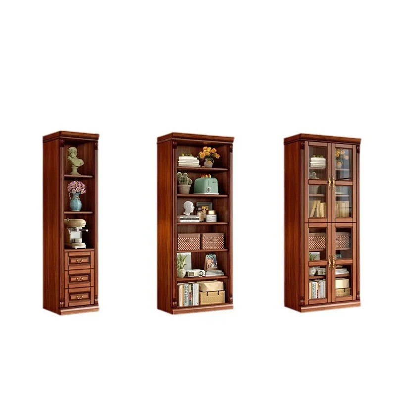 American retro solid wood bookcase study combination bookshelf mahogany glass door integrated drawer storage locker - view 4