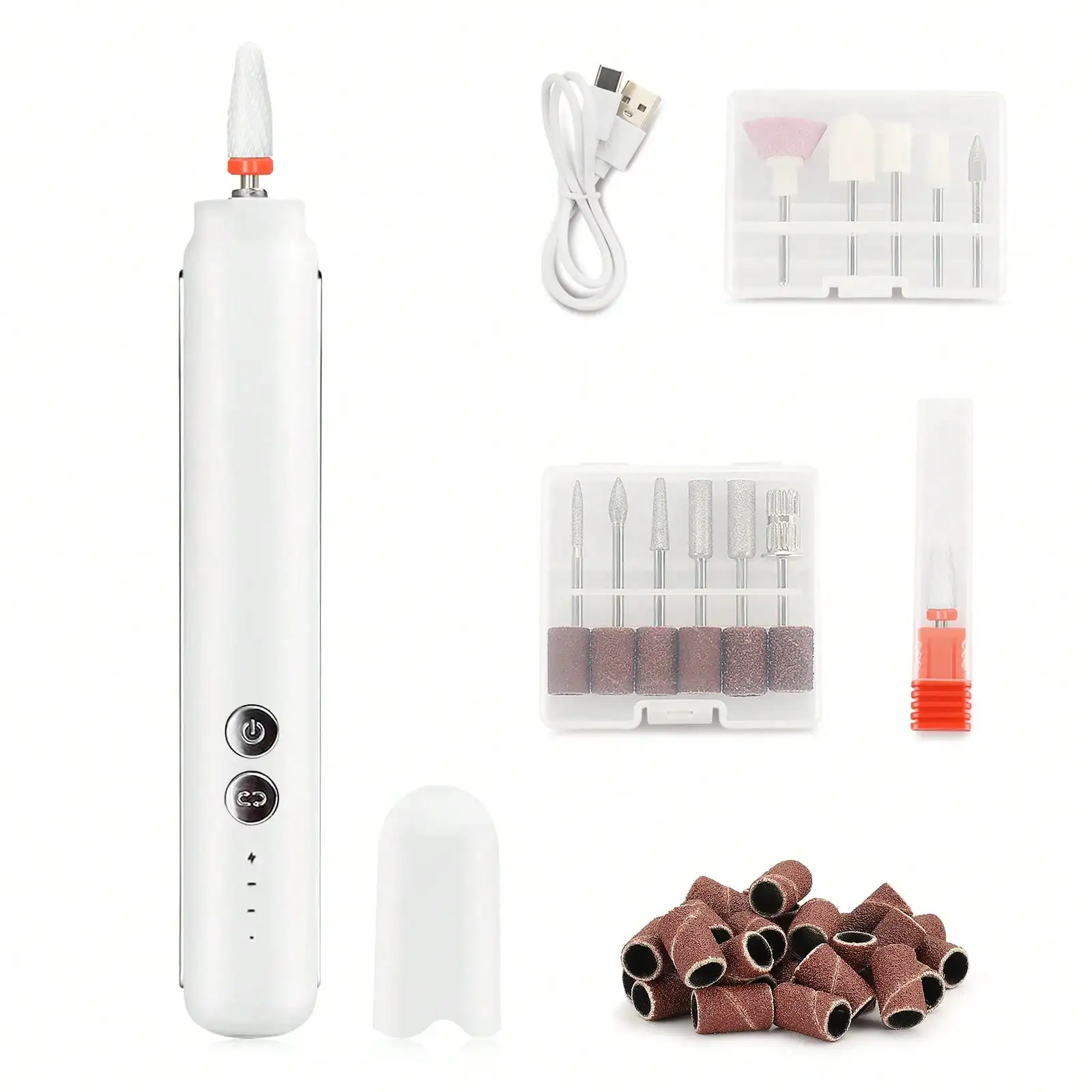Portable Electric Nail Drill Set With 6 Drill Heads, USB Rechargeable Manicure Pedicure Machine For Acrylic Nails, Polishing And Shaping Tools, Ideal For Home Use, Women, And Gifts