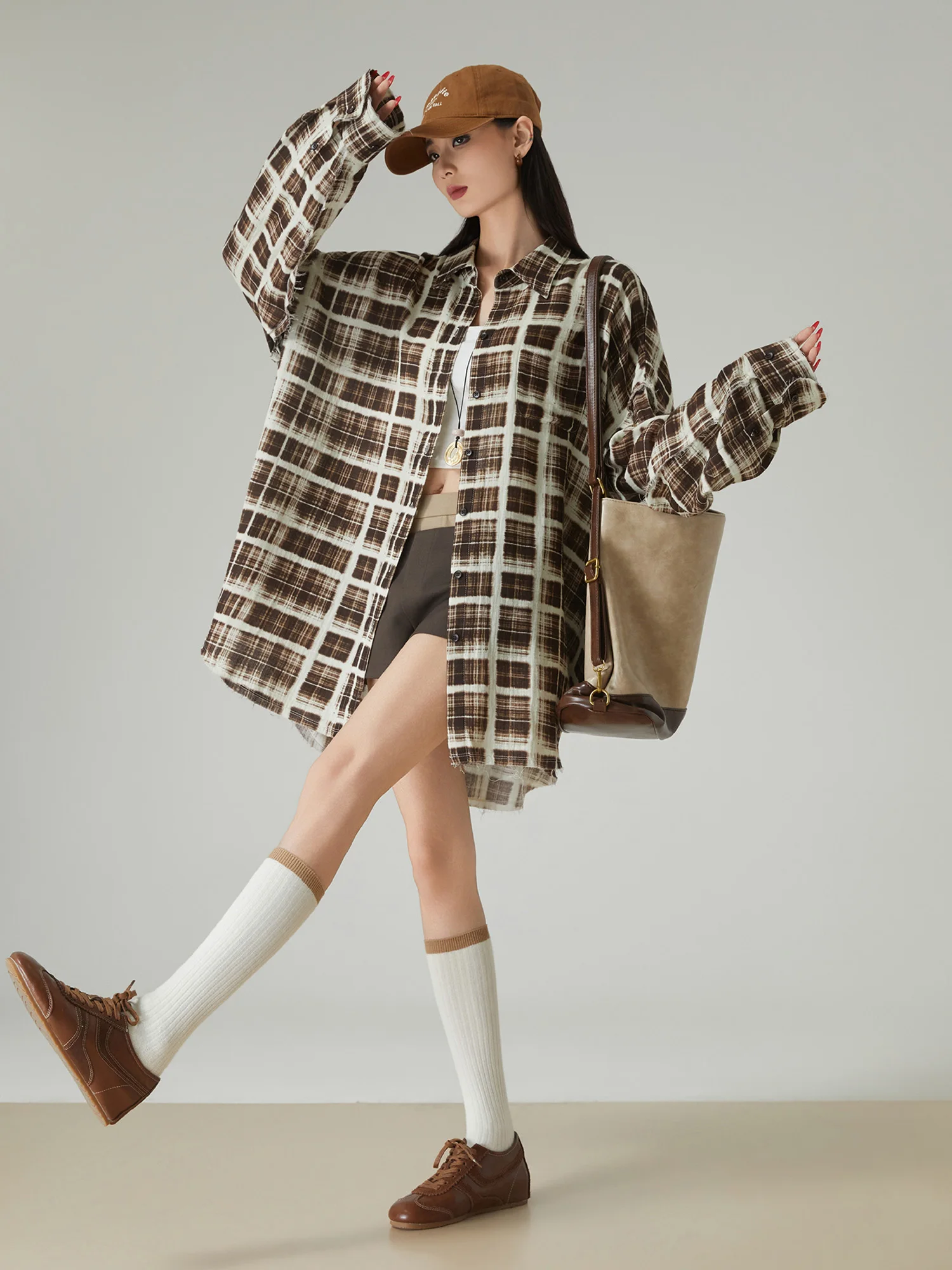 

Retro Sle Plaid irt Women's Thin Loose Fit High End Sun Protection Casual Coat Open Cardigan Polyester Fiber Long Sve