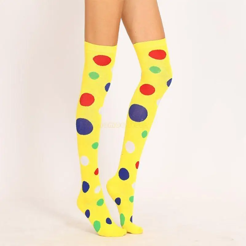 31BF Mulheres Meninas Palhaço Cosplay Meias Longas Divertidas Coloridas Irregulares Polka Dot Impresso Ov