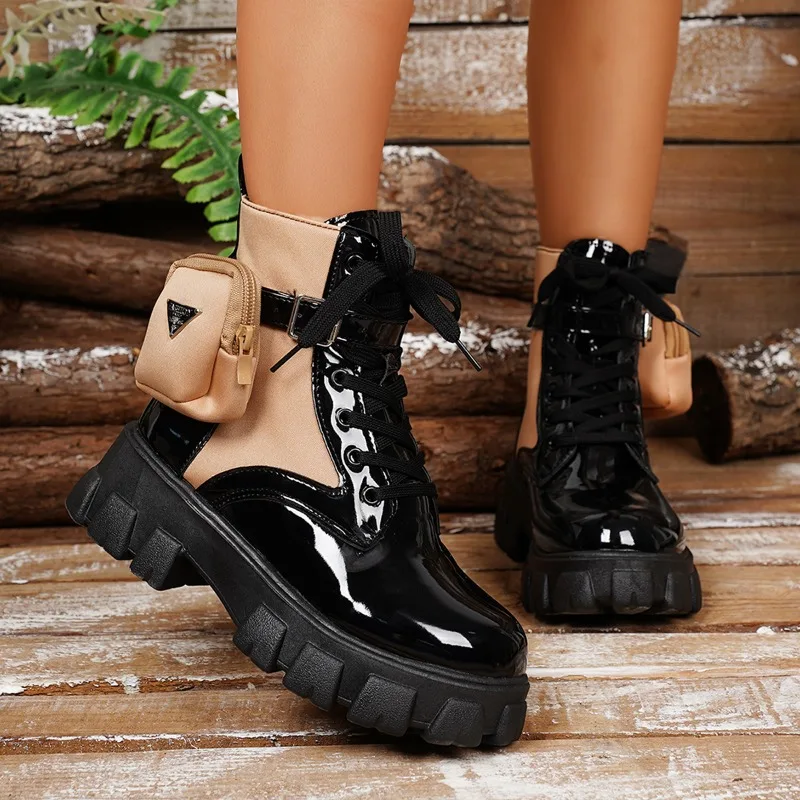 2025 Women's Ankle Boots Casual Shoes Minimalist Classic Punk Lace Up Female Shoes Platform Motorcycle Boots Women Botas Mujer