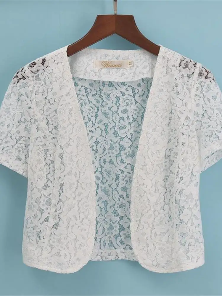 سترة نسائية مفتوحة من الدانتيل مع وسادة كتف رفيعة ملابس خارجية للصيف والربيع مع حزام فستان كاجوال أنيق