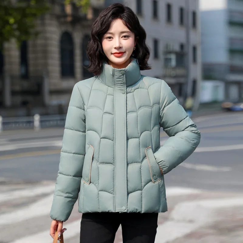 Winter New Warm Stand Collar Slim Western-Style Jacket Women Short Down Cotton Jacket Parkas