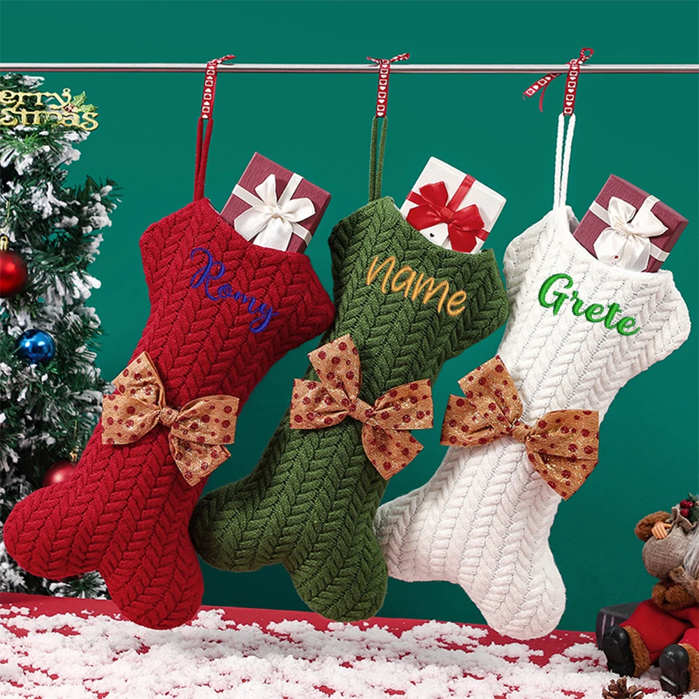 

Embroidered Christmas Decorations Knitted Wool Pendants Gift Bags Christmas Socks Christmas Pendants, Custom Names Big Gift Bags