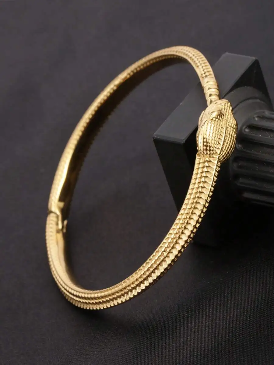 Gold Plated Stainless Steel Snake Head Bangle Bracelet for Women Men