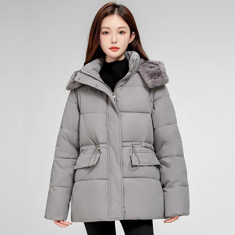 New Women's Removable Plush Cap Down Cotton Jacket Winter Warm Padded Jacket Female Korean Removable Sleeve Warm Cotton Jacket