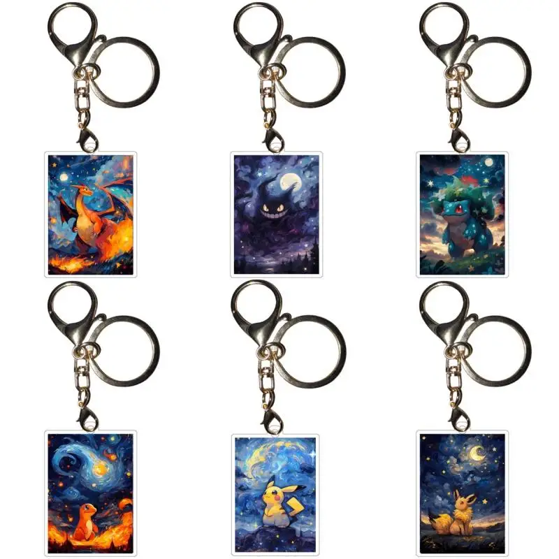 Anime Charizard Keychains Gengar Squirtle Snorlax Bulbasaur Eevee Ptcg Diy Acrylic Action Toy Figures Game Collection Pendant