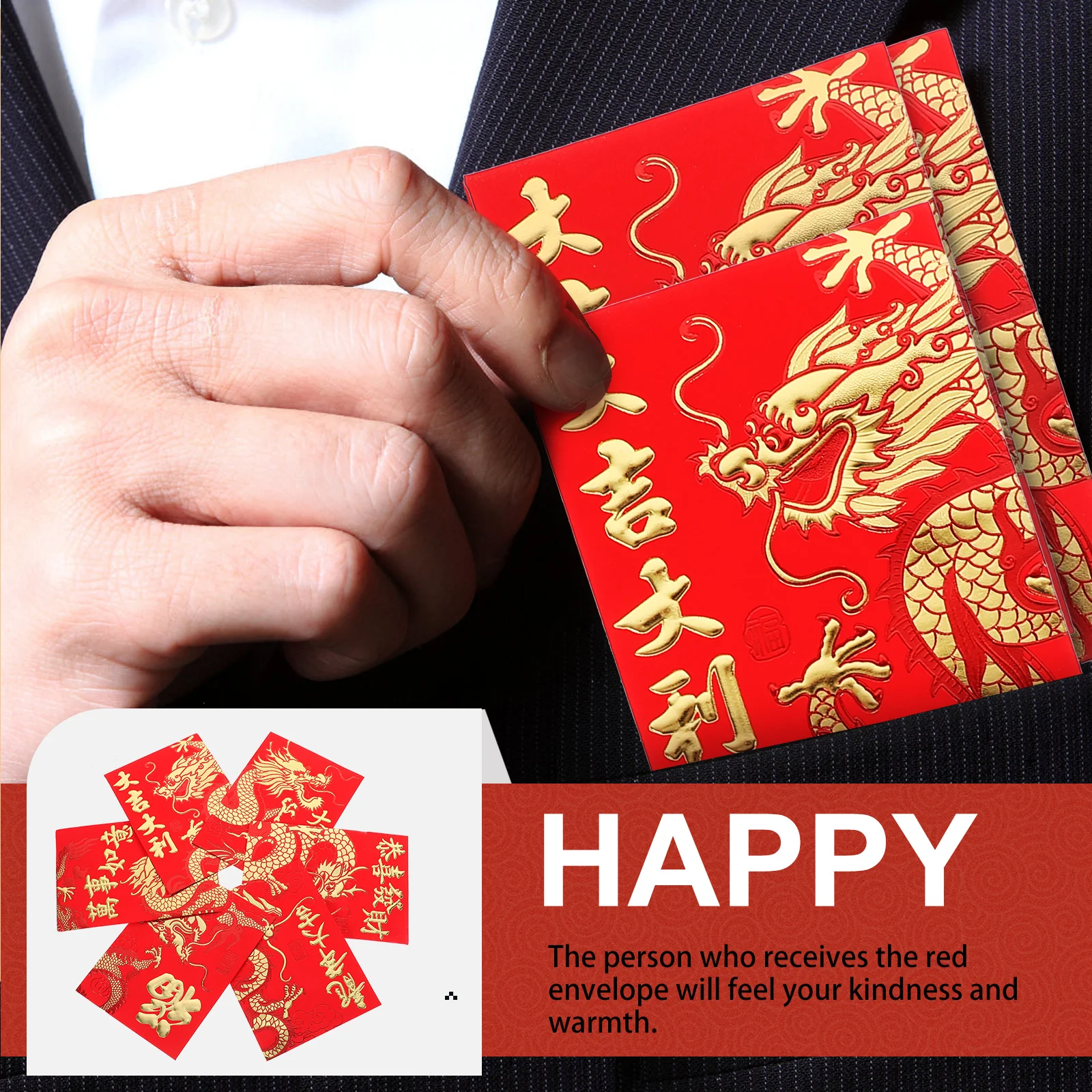 

60Pcs Paper Red Envelopes Chinese Style Festival Money Pockets Traditional Lunar New Year Gift Packets Holiday Celebration Decor
