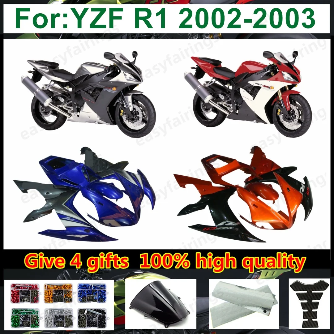 Injection ABS Motorcycle Full Fairing Kit Bodywork Set For R1 2002 2003 Pre‑Drilled Complete Aftermarket Body Panels Fairings