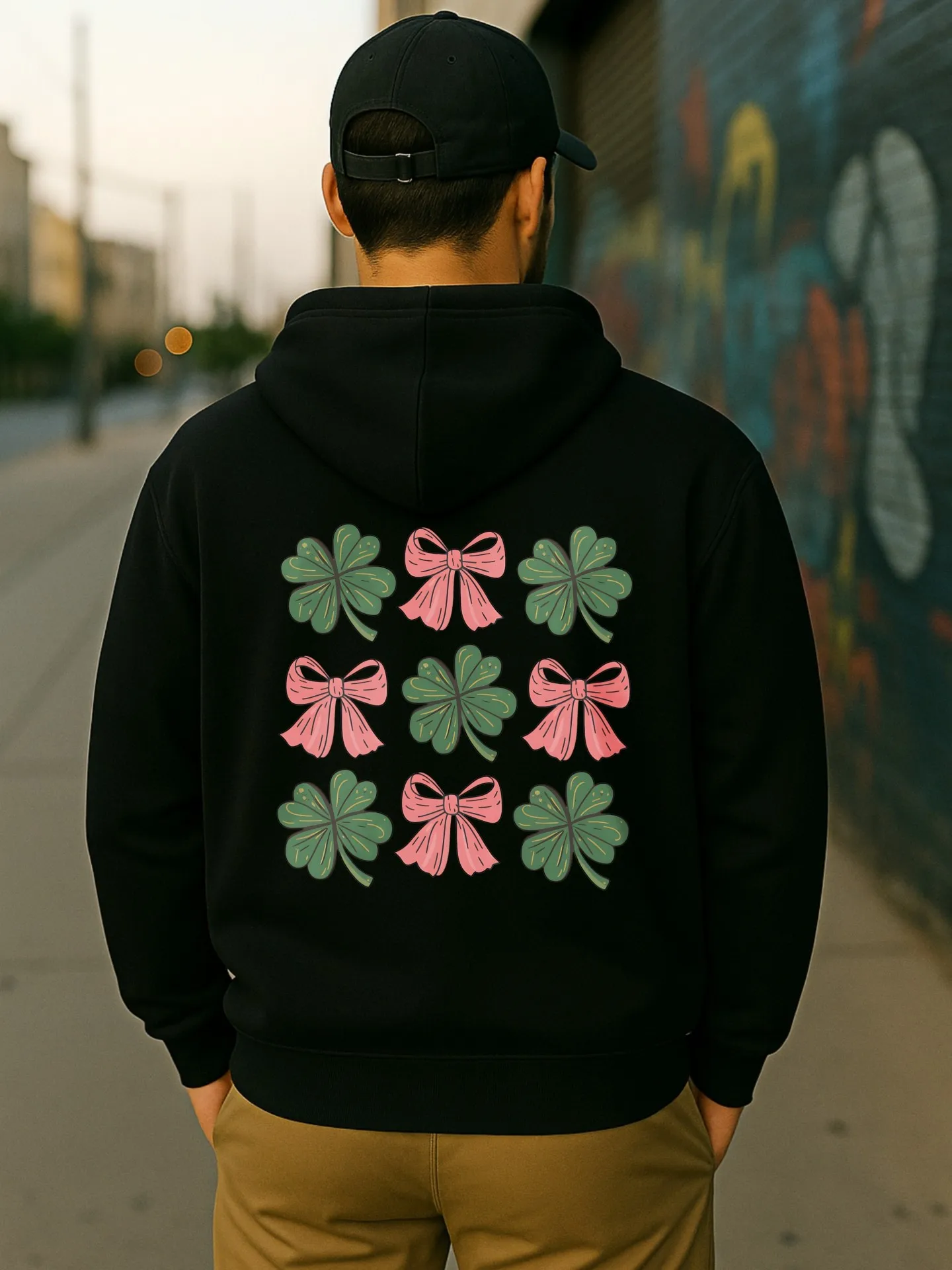 هوديي جرافيك للرجال، البرسيم والقوس - بلوفر بغطاء للرأس مطبوع، نمط كاجوال، قماش ناعم، للارتداء اليومي